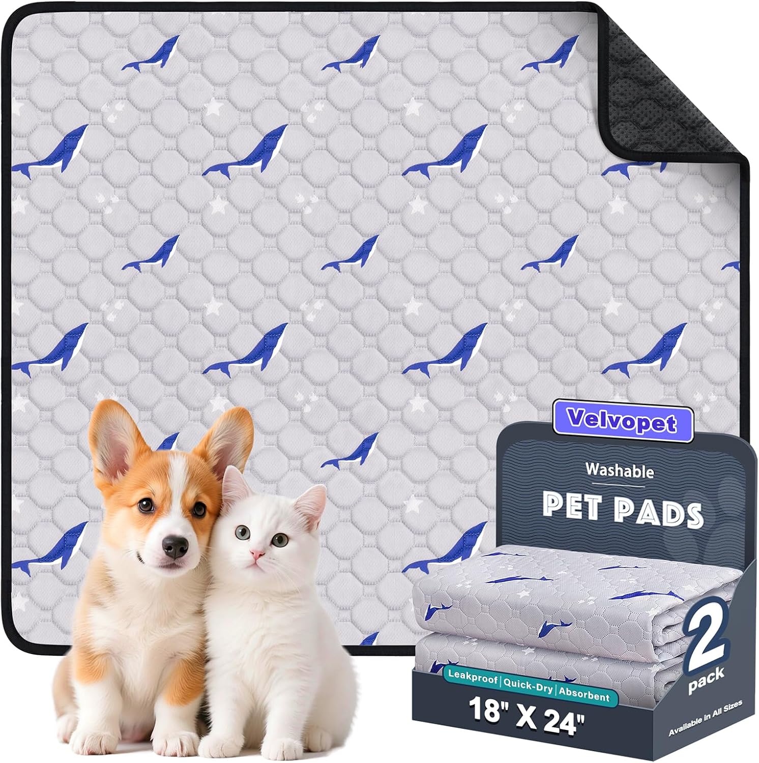 Velvopet washable pee pads for dogs 2 pack front view