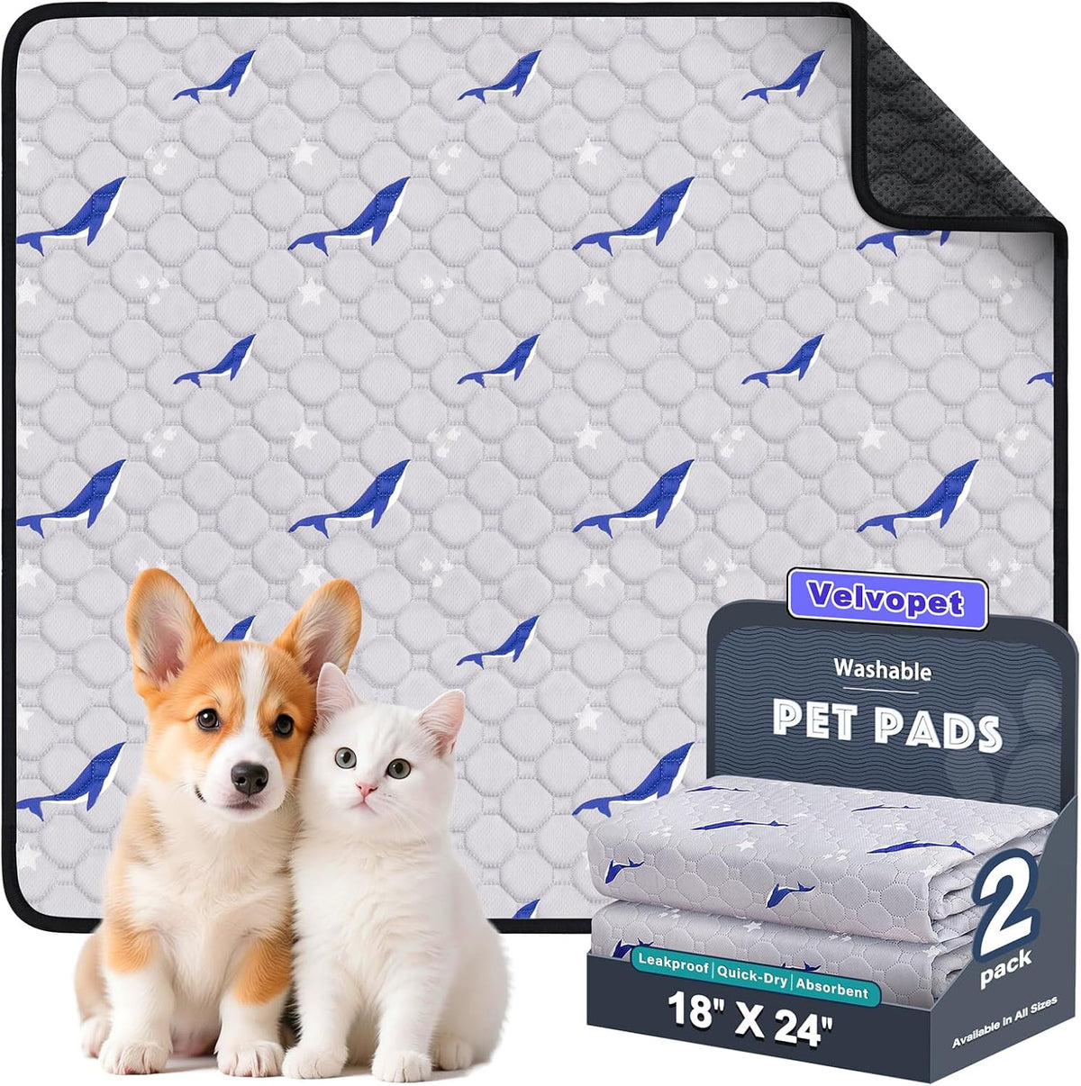 Velvopet washable pee pads for dogs 2 pack front view