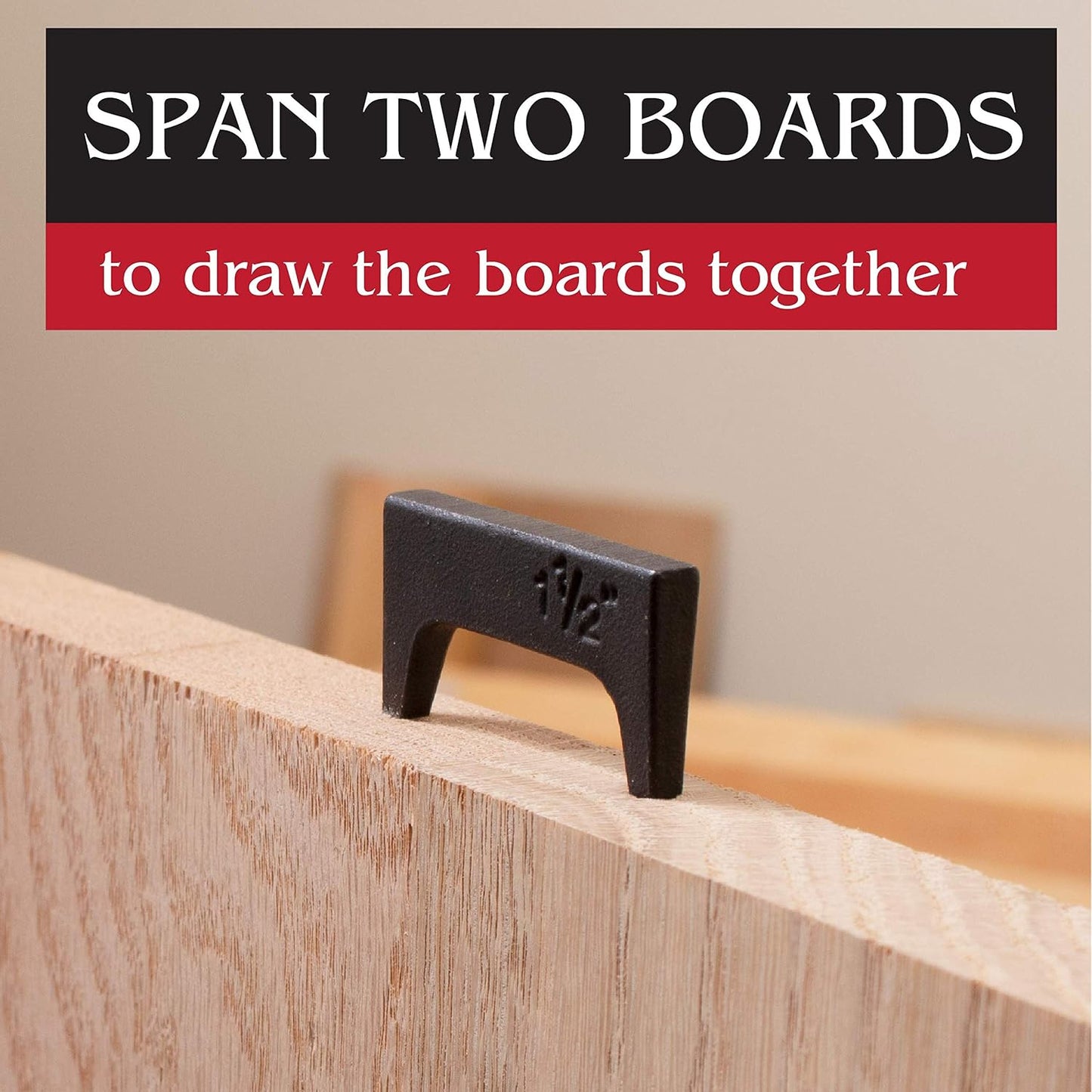 Tapered leg design of premium alignment clamps drawing two wood pieces together.