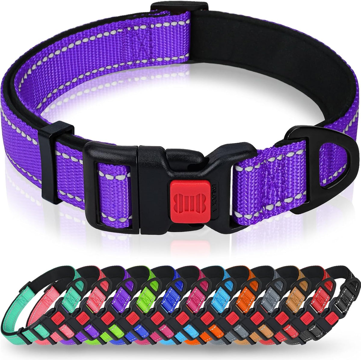 Taglory Reflective Dog Collar for Large Dogs, Soft Neoprene Padded with Escape-Proof Locking Buckle, Upgraded Zinc Alloy Ring, Adjustable for Pitbull Labrador Retriever, Red,L - Image 9
