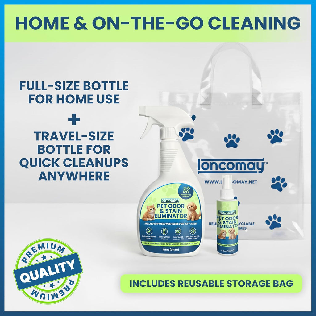 Bleach free pet urine and feces stain remover bottle set for households with dogs