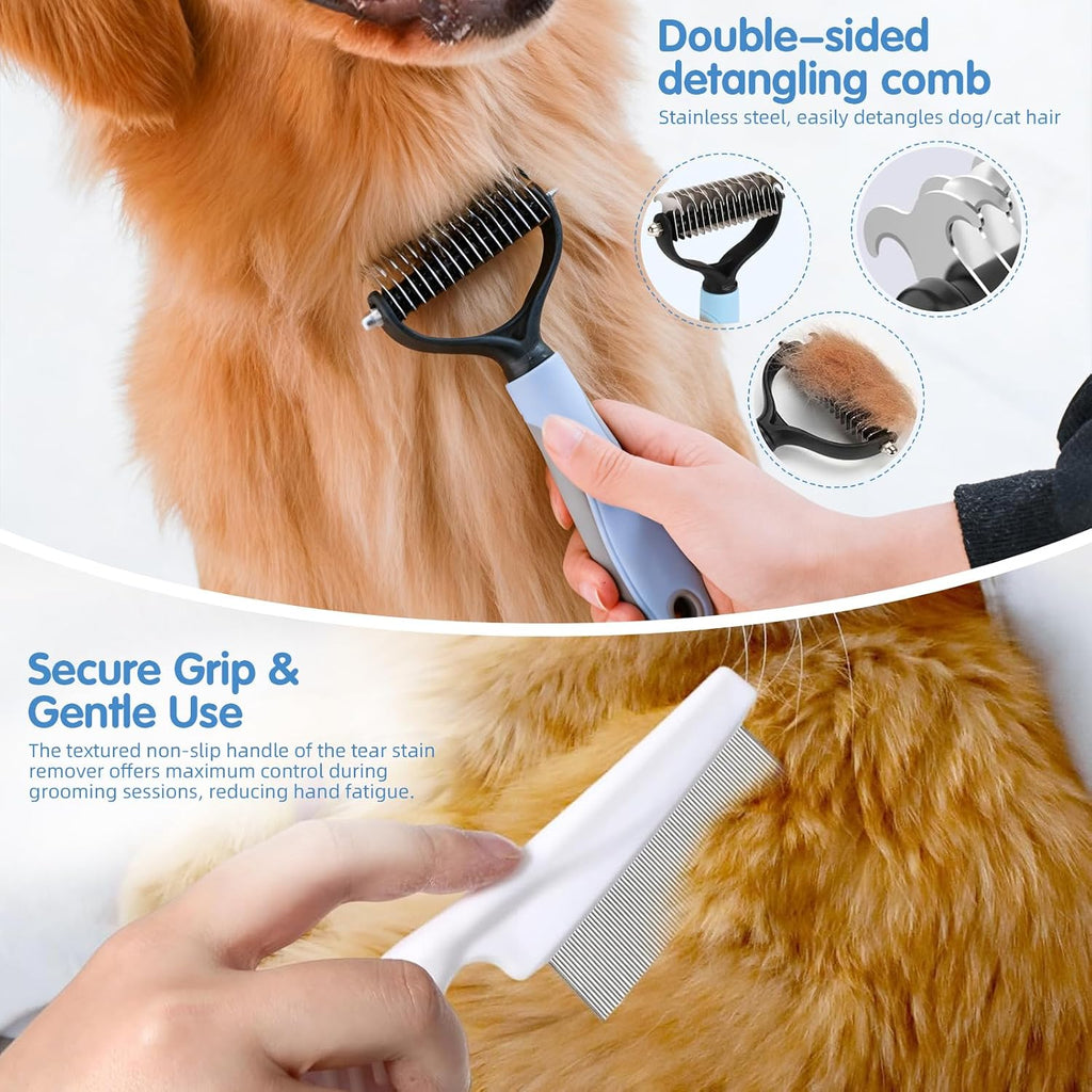 Absorbent blue microfiber pet towel folded neatly alongside the compact zippered travel storage pouch.
