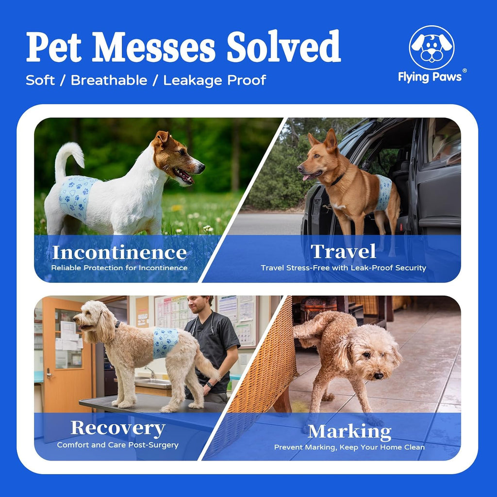 Flying Paws leak proof protection barriers demonstrated on an extra small puppy wrap.