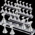 Blulu magnetic nail tip display holder front view showing silver chess pieces on clear acrylic base
