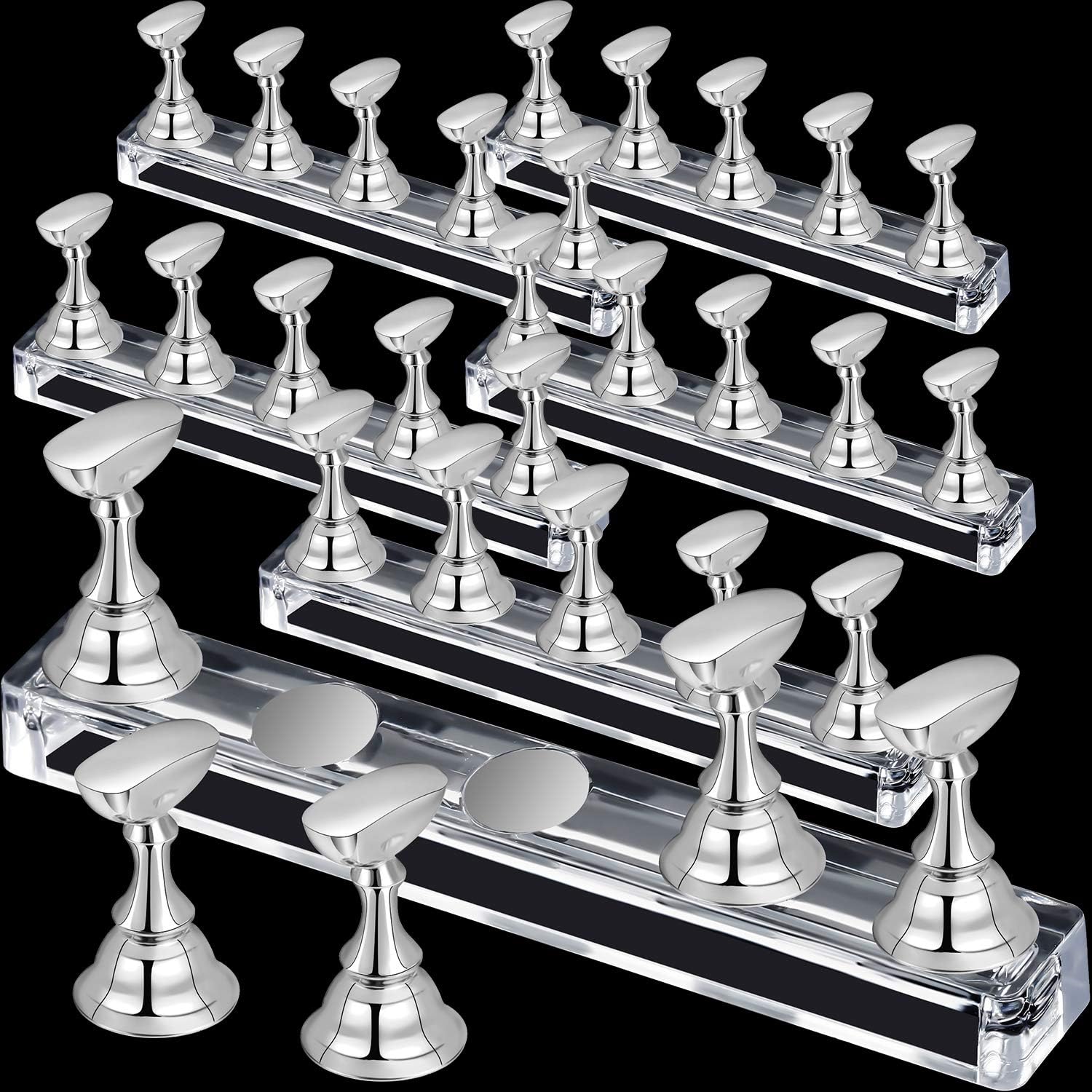 Blulu magnetic nail tip display holder silver set front view