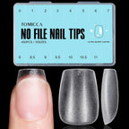 Tomicca extra short coffin nail tips front view showing storage box