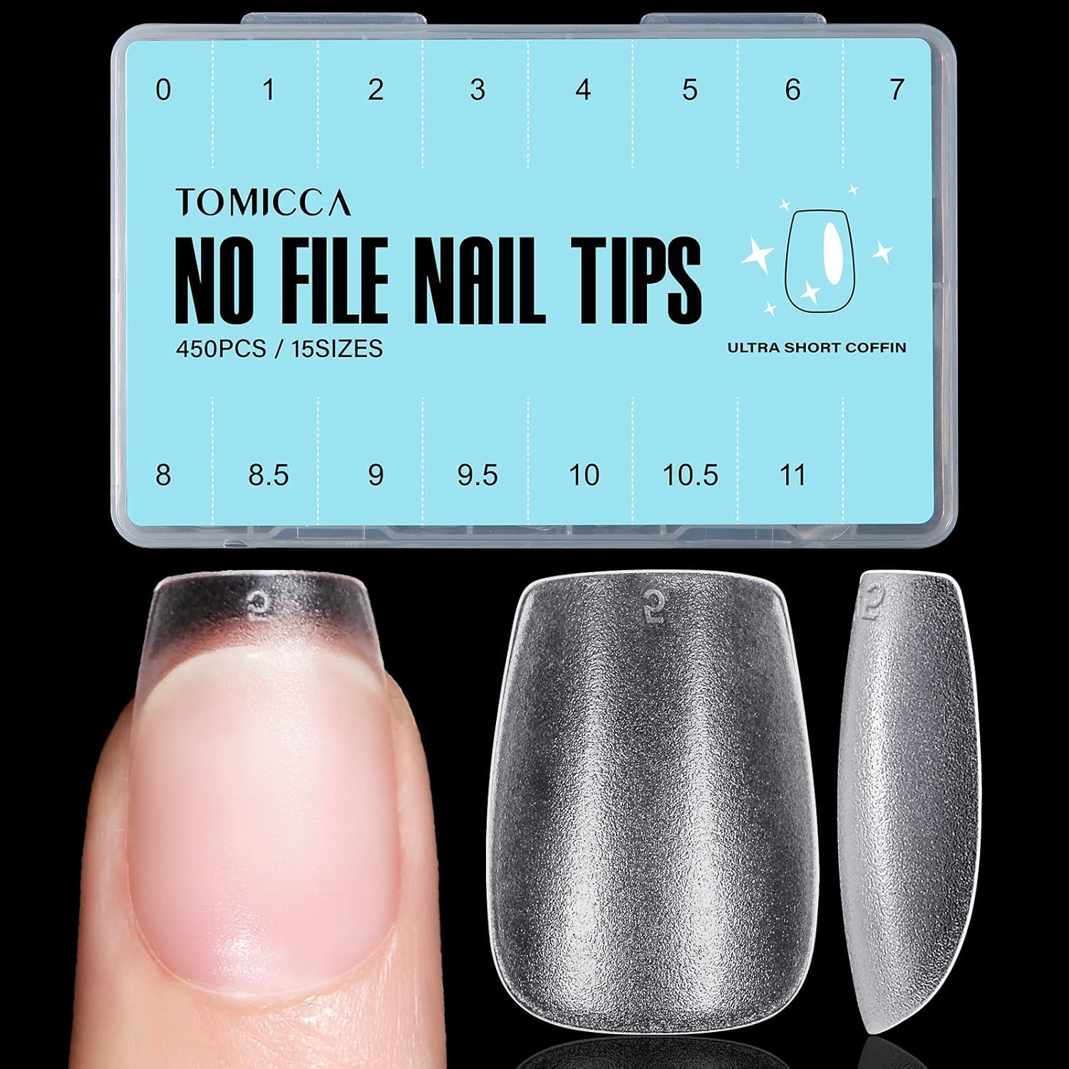 TOMICCA extra short coffin nail tips in 450pcs box for professional extension manicure
