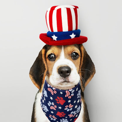 Pohshido Independence Day dog bandana close up on durable cotton fabric stitching