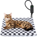 MIXJOY Heated Cat Bed front view showing the soft checkered pattern plush cover.