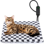 MIXJOY Heated Cat Bed front view showing the soft checkered pattern plush cover.