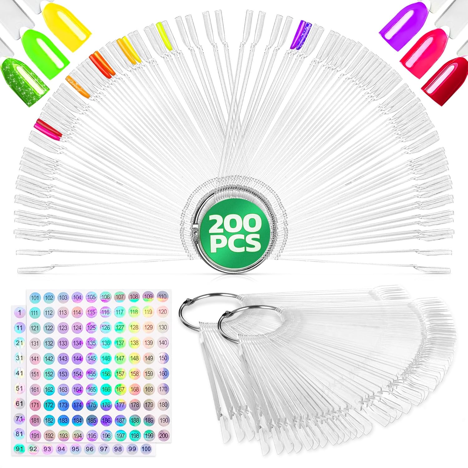 Novsix 200 Pcs Nail Swatch Sticks front view for gel polish display