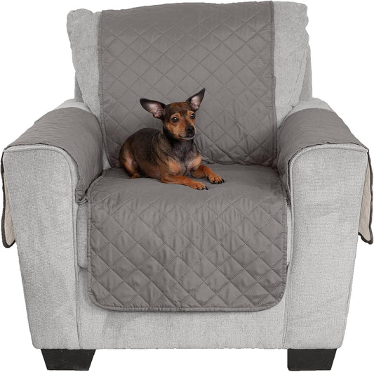 Furhaven reversible water resistant chair cover protector front view on living room furniture.