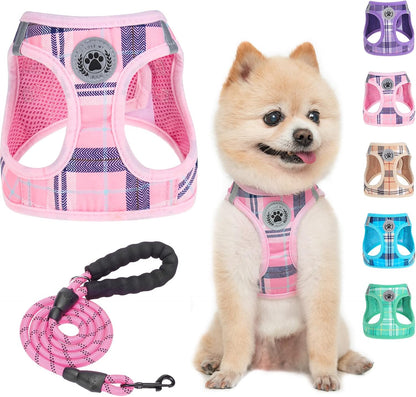 BEAUTYZOO Small Dog Harness and Leash Set,Step in No Choke No Pull Soft Mesh Dog Harnesses Reflective for Extra Small Medium Puppy Dogs and Cats, Plaid Dog Vest Harness for XS S Pets, Beige S - Image 13