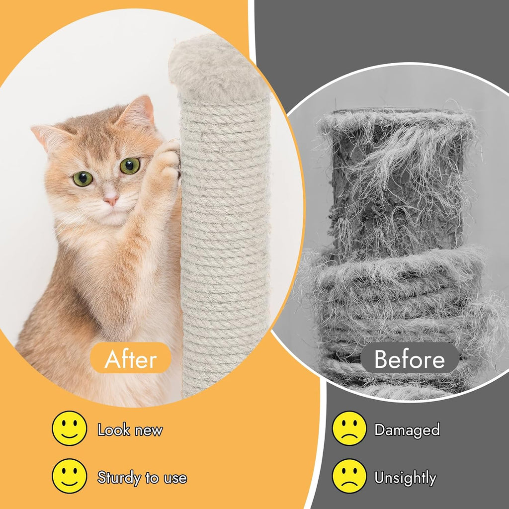 Cat tree repaired with white natural sisal rope