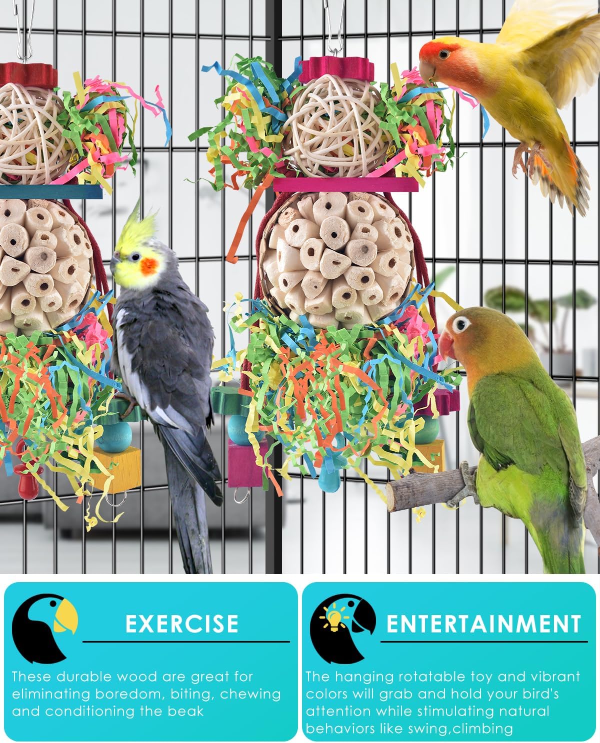 Two piece pack of interactive parrot foraging cage accessories