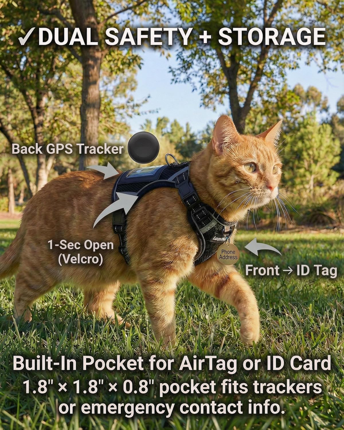 Luxelle elastic bungee cat leash with padded wrist strap