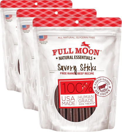 Authentic imported Full Moon dog food snacks product assortment view