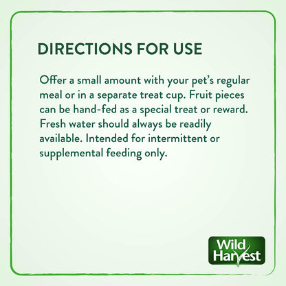 Back label of Wild Harvest small animal snacks showing nutritional analysis and feeding directions.