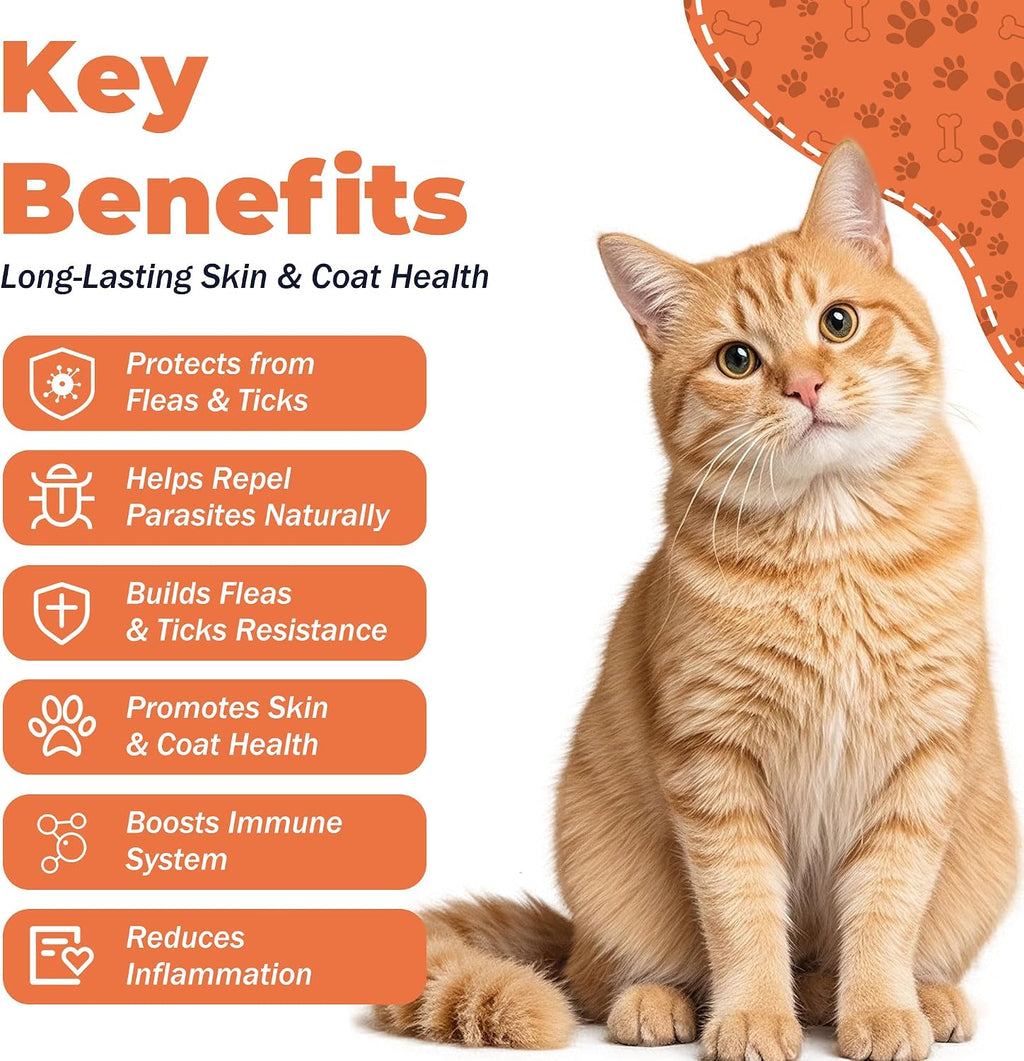 Natural chicken flavored flea and tick soft chews for cats in jar