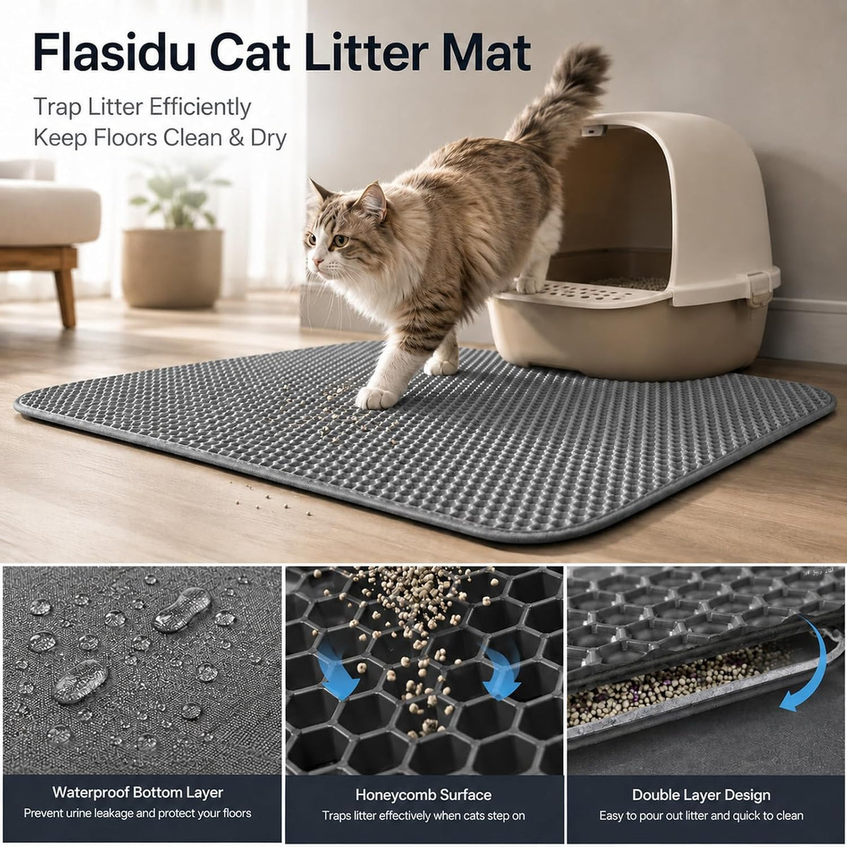 Gray double layer cat litter mat waterproof floor protection