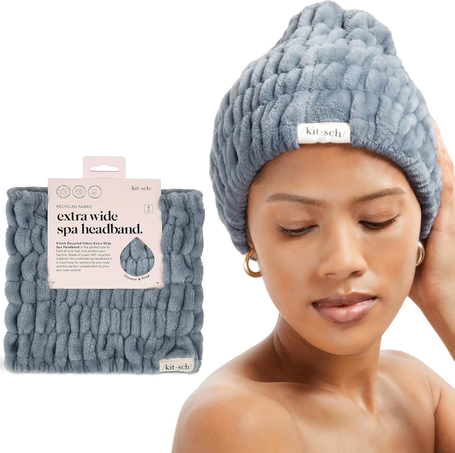 Kitsch spa headband for women in misty blue front view