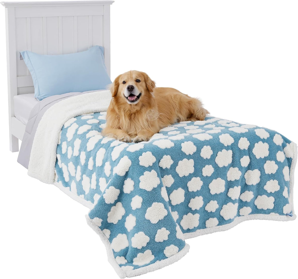 LE SURE Waterproof Puppy Blanket for Small Dogs - Washable Double Sided Dog Blankets with Warm Jacquard Shag and Soft Sherpa Fleece, Pet Cat Blanket for Couch Protection, 3D Textured Cloud, Blue - Image 11