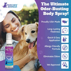 Pooches Aromas pet perfume spray bottle details premium deodorizing mist