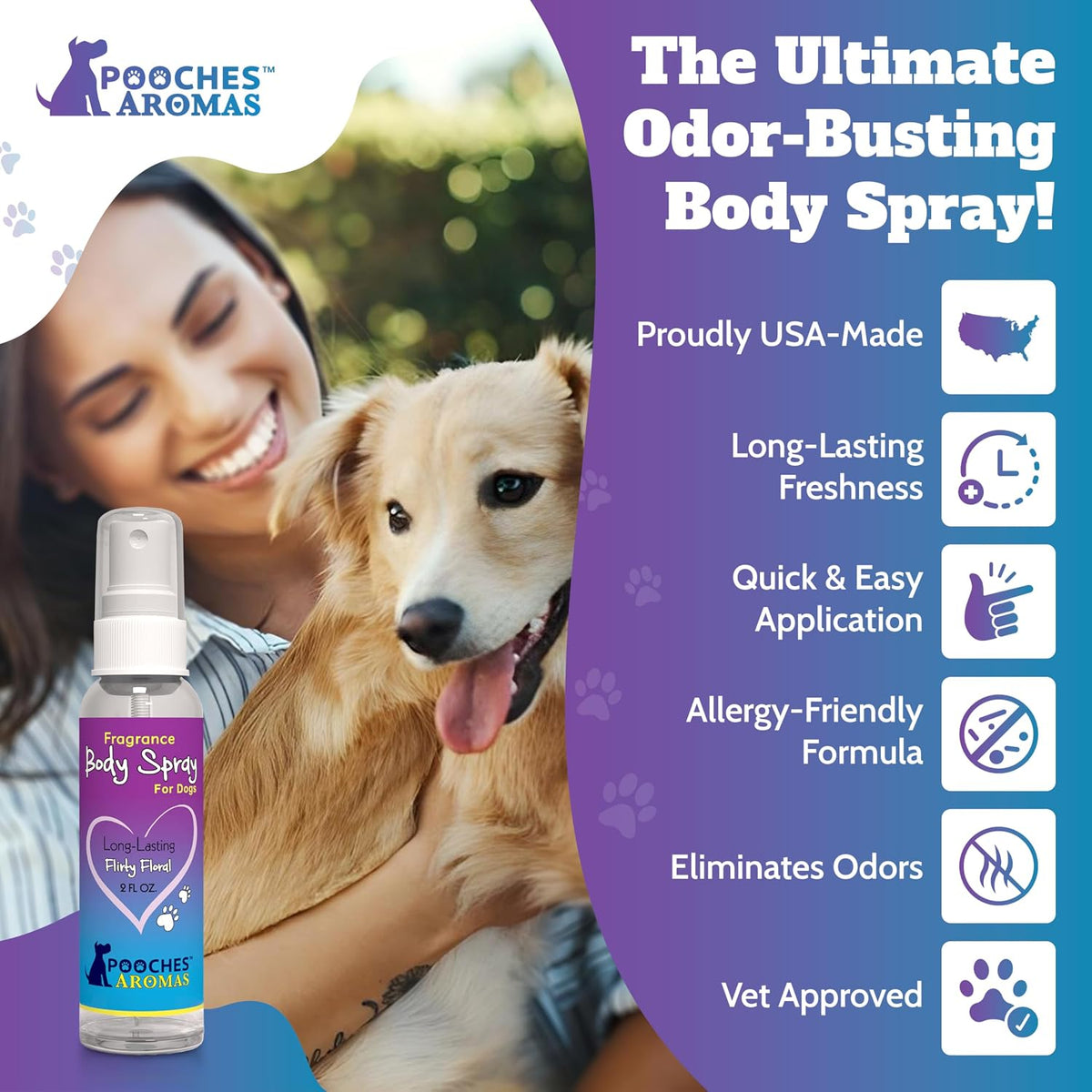 Pooches Aromas pet perfume spray bottle details premium deodorizing mist