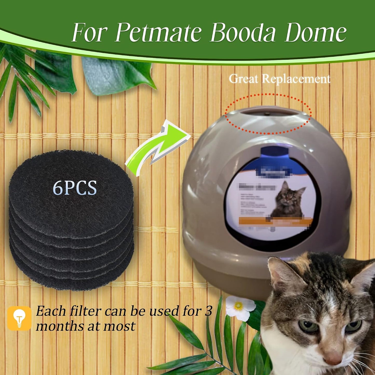 Oval shaped black activated carbon charcoal filters for pet odor control.