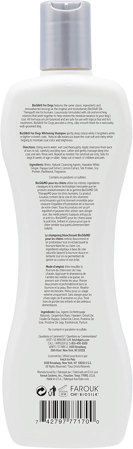 BioSilk whitening dog shampoo for white coats