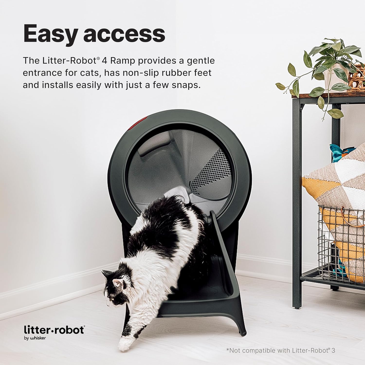 Textured surface of the Whisker cat ramp designed to reduce tracking.