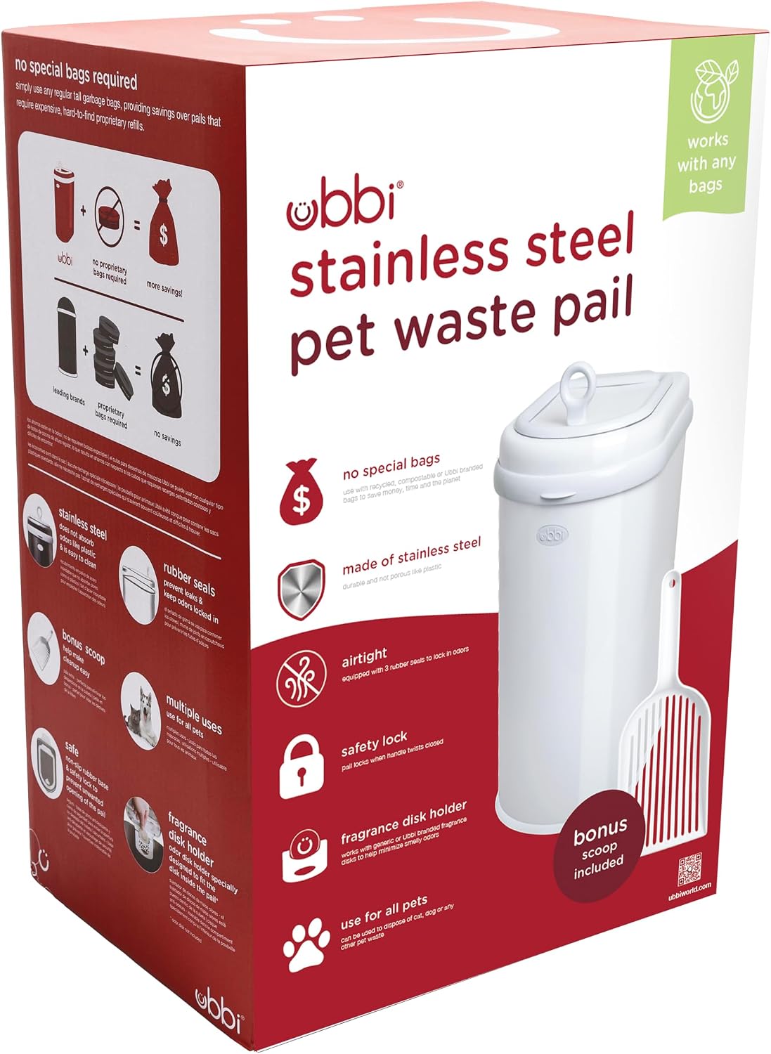 Included matching litter scoop for Ubbi disposal system