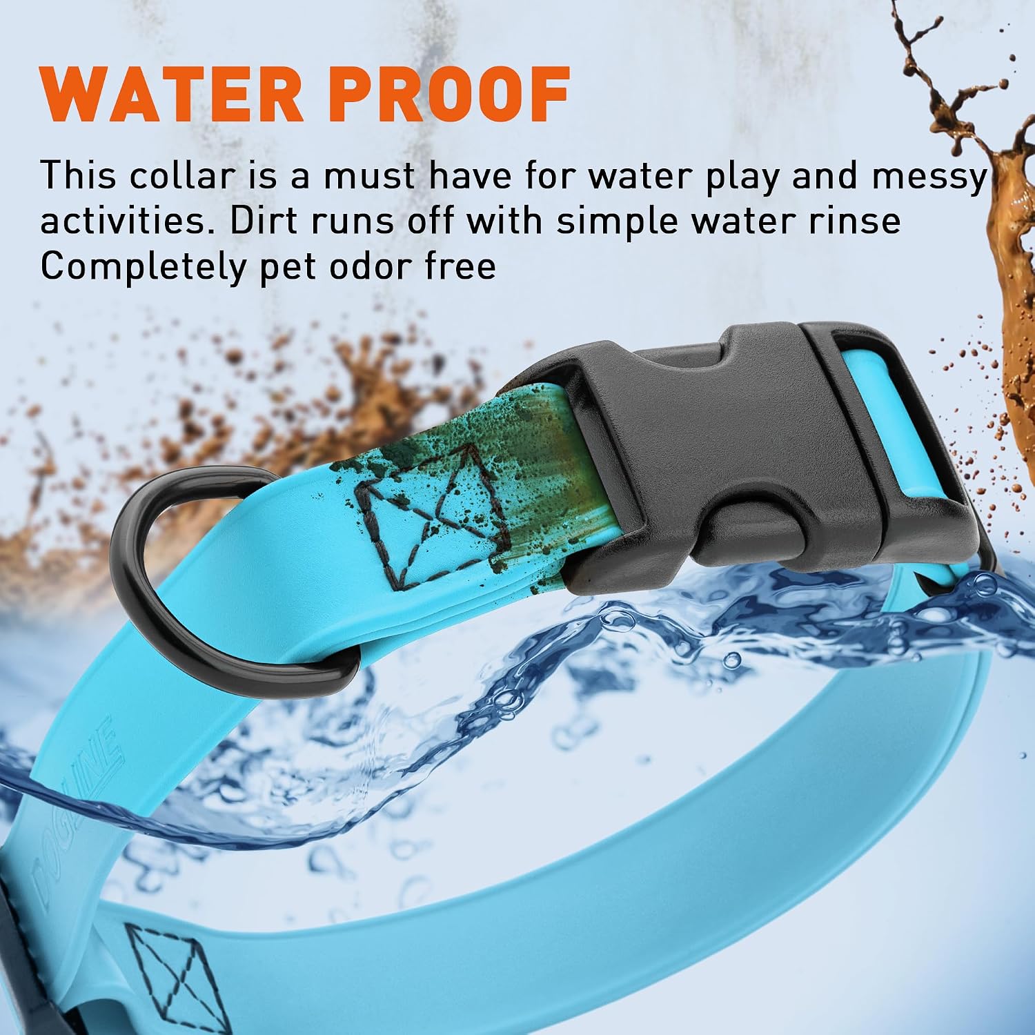 Dogline waterproof pet collar with black electroplated D ring hardware