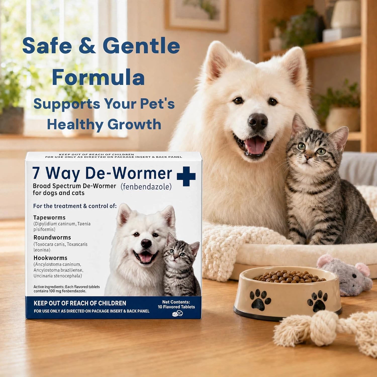 Flavored pet worming tablets suitable for puppies and kittens from six weeks old