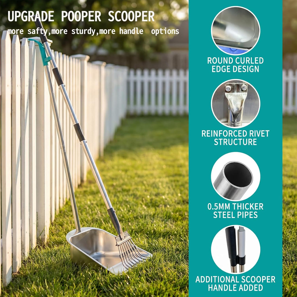 Rinsing down the smooth rust proof metal surfaces of the pet yard cleaning equipment with water.