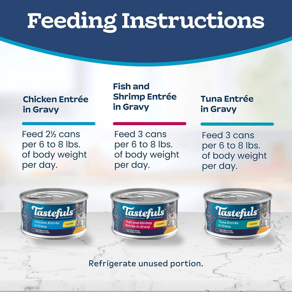 Blue Buffalo Tastefuls Flaked Adult Wet Cat Food Variety Pack (Tuna, Chicken, Fish & Shrimp), Natural Ingredients Enhanced with Vitamins, Minerals & Other Nutrients, 3-oz. Each (12 Cans) - Image 10