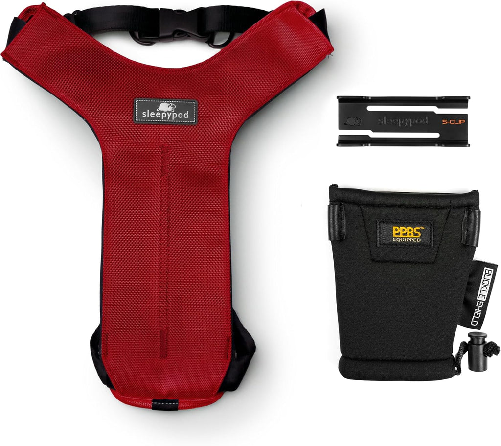 Sleepypod Clickit Sport Plus dog harness front view in strawberry red
