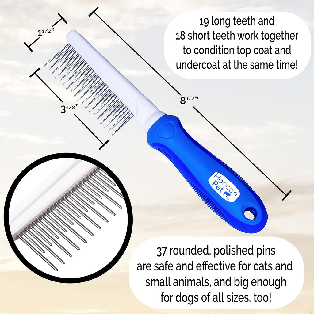 Horicon Pet premium pet comb demonstrating the safe skin friendly rounded teeth design