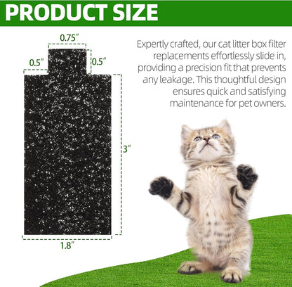 Twelve pack of premium black charcoal deodorizing filter pads for automatic pet litter boxes