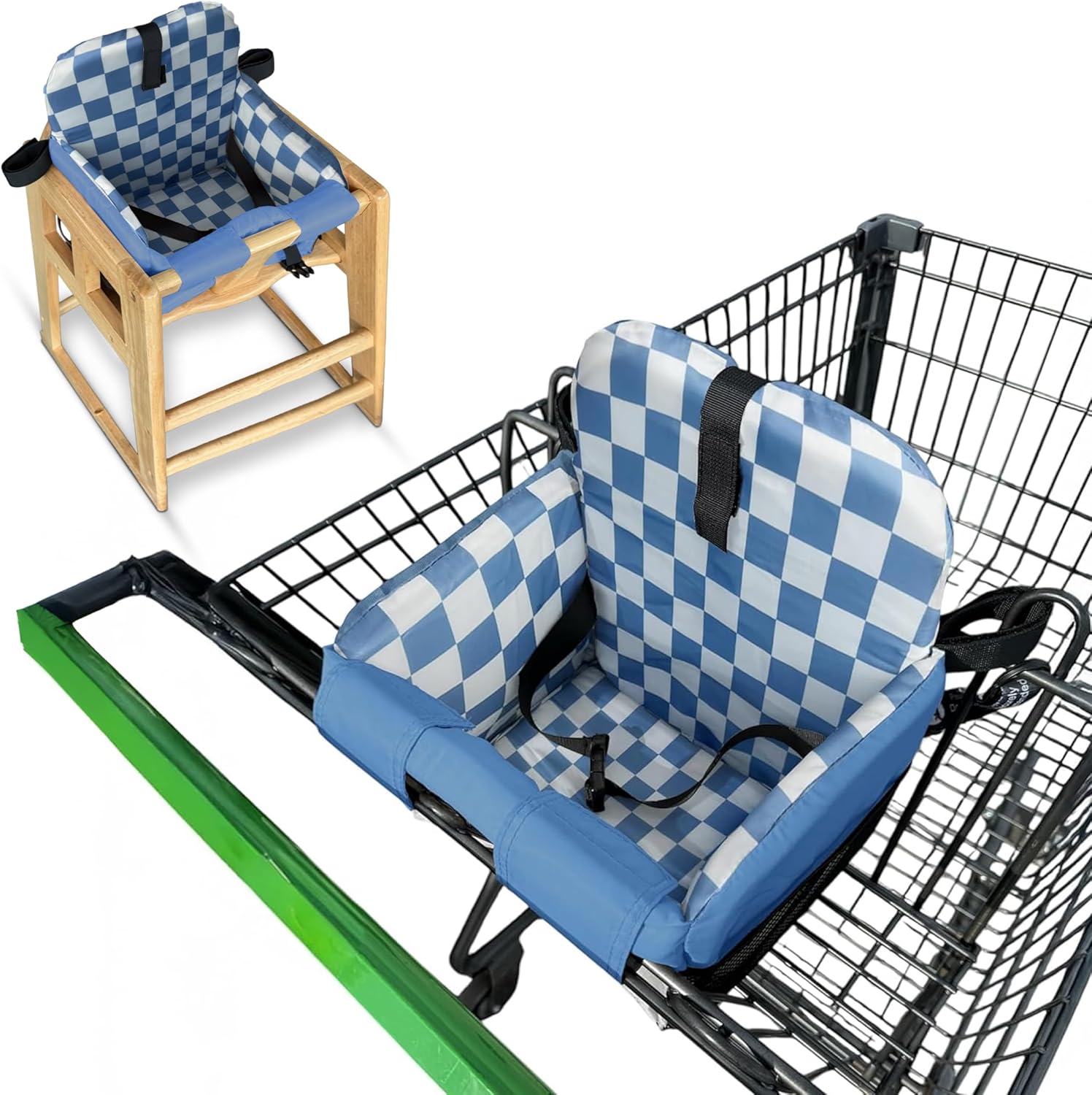 JoSeat blue checkered shopping cart seat cover front view