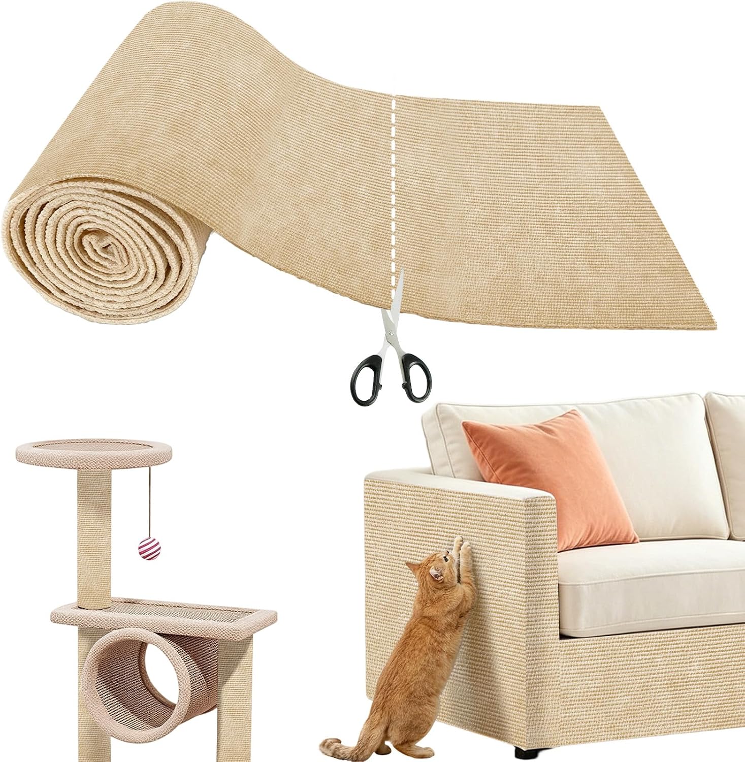 Light gray cat scratch mat dimensions and thickness detail