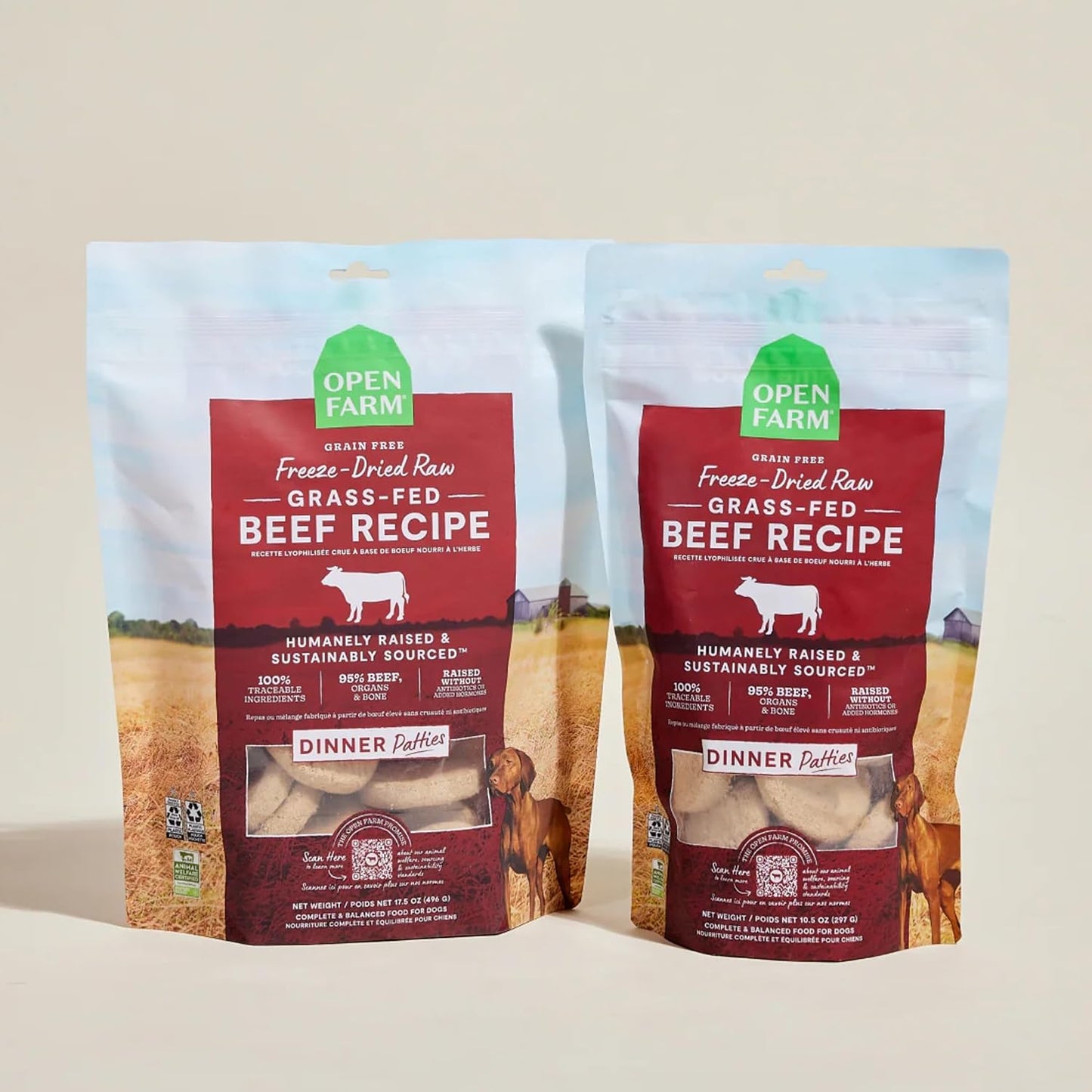 USA imported Open Farm grass fed beef recipe dog food packaging layout