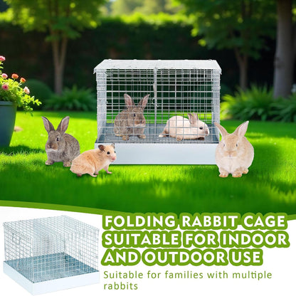 DoubleFill 2 Hole Foldable Rabbit Transport Cage, 18 x 18 x 14 in Portable Metal Bunny Carrier with Tray & Handles for Travel Temporary, Small Animal Cage for Guinea Pigs Hamster Indoor Outdoor - Image 5