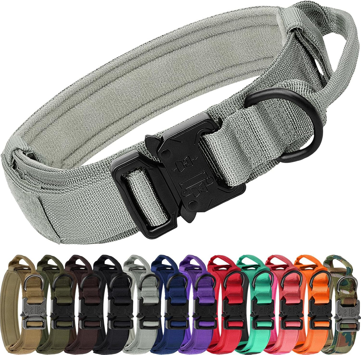 Joytale Tactical Dog Collar with Handle and Metal Buckle, Heavy Duty Padded Military Collar with 2 Patches for Training, Adjustable for Large Dogs, Black, L - Image 10