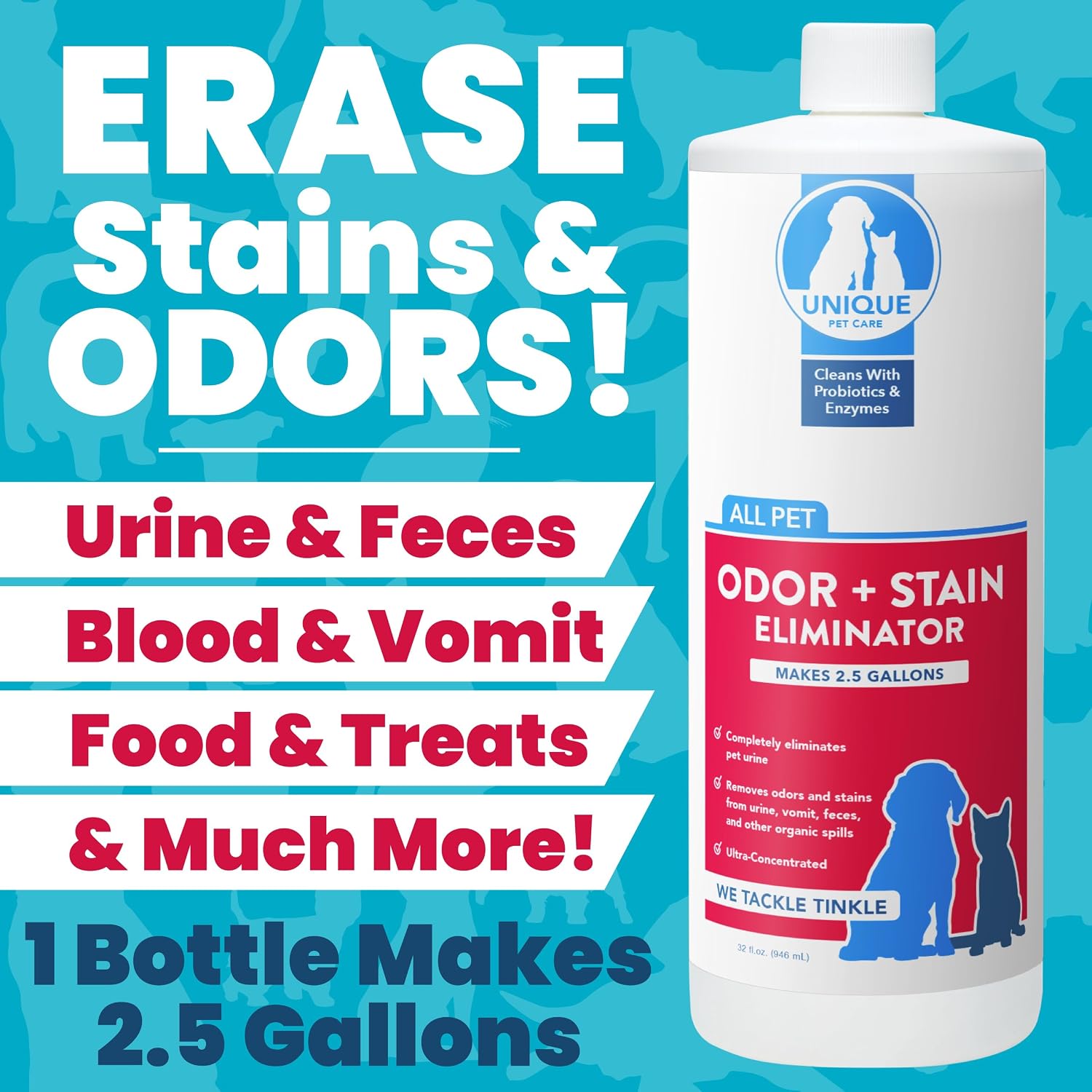 Unique Pet Care bio-enzymatic stain remover thirty-two ounce bottle