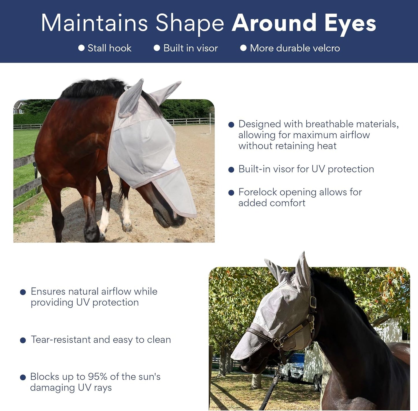 Close up of breathable mesh fabric on Tuffteq fly mask