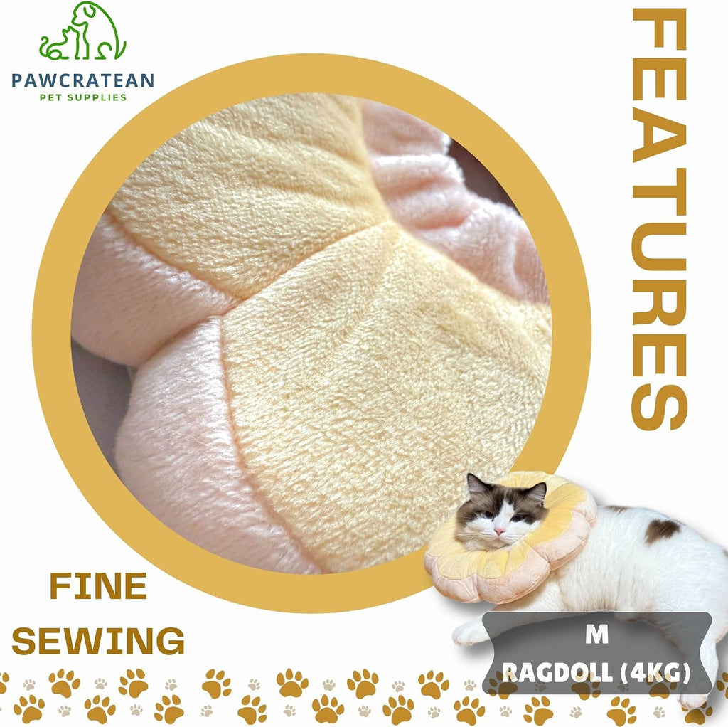 Pawcratean yellow flower recovery cone used as a comfortable neck pillow for sleeping pets