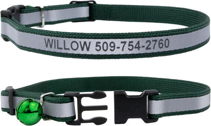 GoTags personalized pet collar hunter green variant with removable silver warning bell