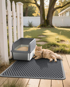 Non slip backing feature of the Powools kitty litter mat preventing movement on glossy tiled floors.