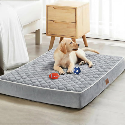 WNPETHOME Orthopedic Waterproof Extra Large Dogs Bed with Removable Washable Cover, Multi-Needle Quilting XL Crate Bed for Large Sized Dog, Light Grey - Image 1